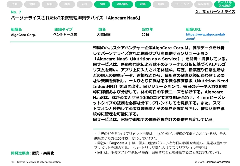ウェルネステック（ヘルステック・フードテック・ビューティーテック他）ｘパーソナライズ注目技術20選