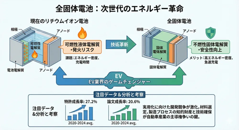 【図４：全固体電池技術概観 (図はNano Banana Proにて生成)】